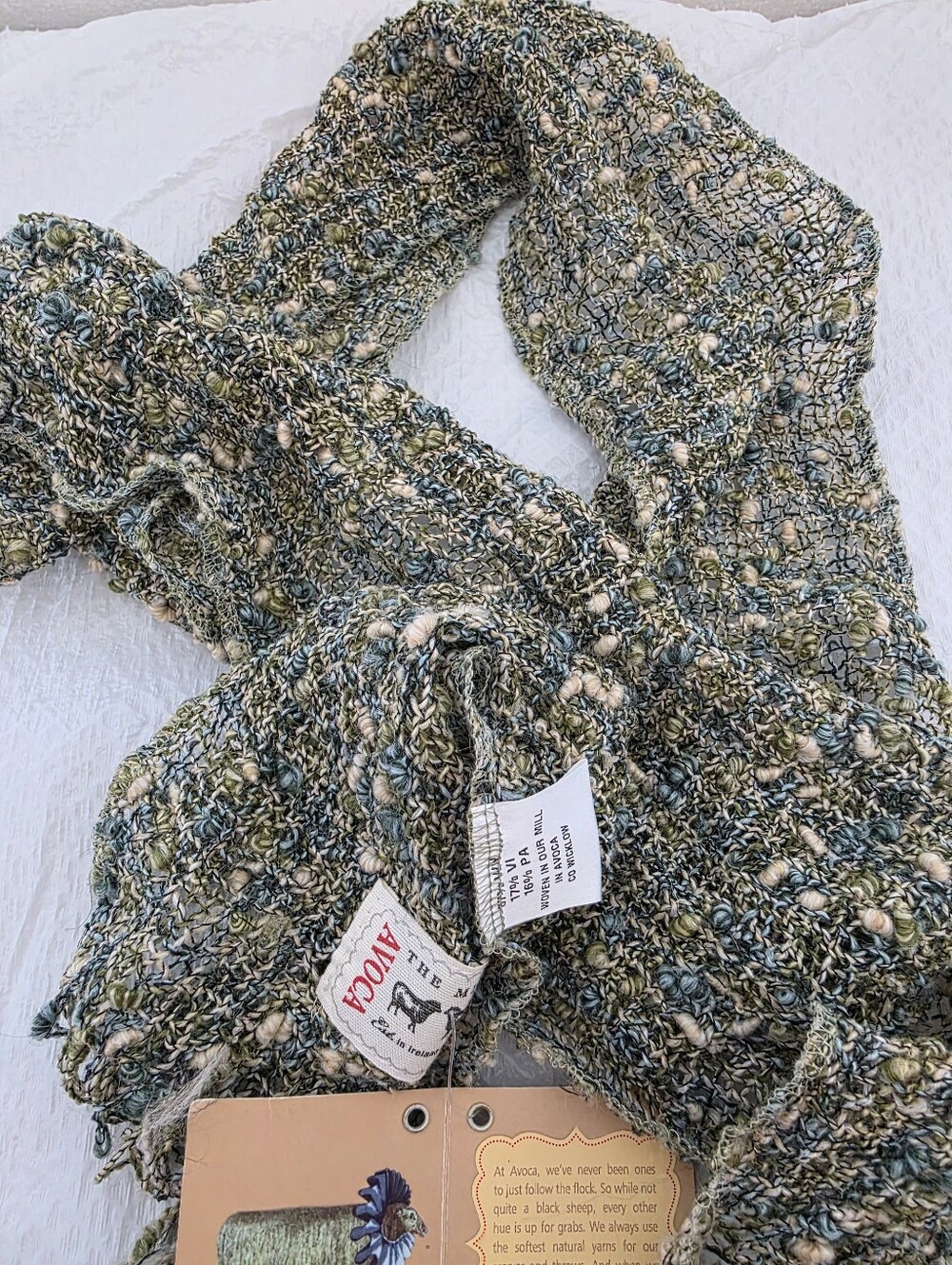 AVOCA The Mill Ireland Handweavers Multi-color Knotty Textured Scarf fringe